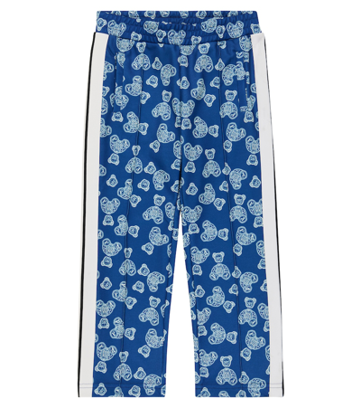 Palm Angels Blue Track Pants With All-over Paisley Teddy Bear Print In Cotton Blend Boy In Blue