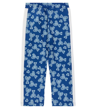 Palm Angels Blue Track Pants With All-over Paisley Teddy Bear Print In Cotton Blend Boy In Blue