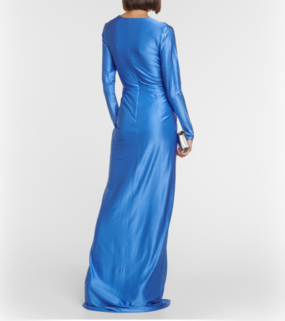 Costarellos Swanson Satin Gown In Blue