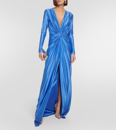 Costarellos Swanson Satin Gown In Blue