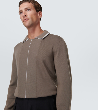 Giorgio Armani Wool Polo Top In Brown