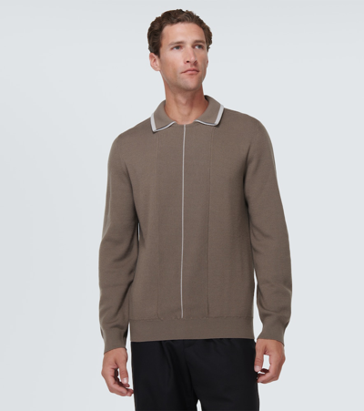 Giorgio Armani Wool Polo Top In Brown