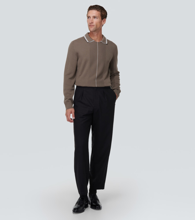Giorgio Armani Wool Polo Top In Brown