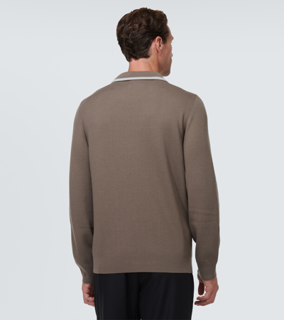 Shop Giorgio Armani Wool Polo Top In Brown