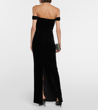 Shop Roland Mouret Off-shoulder Velvet Gown In Black
