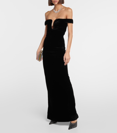Shop Roland Mouret Off-shoulder Velvet Gown In Black