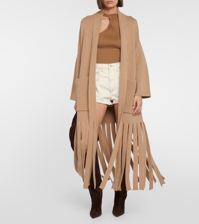 Shop Alanui Fair Winds Fringed Virgin Wool Coat In Brown
