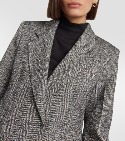 Victoria Beckham Herringbone Wool-blend Jacket In Black