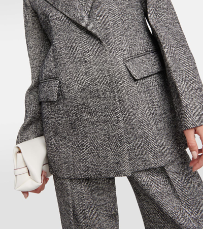 Victoria Beckham Herringbone Wool-blend Jacket In Black