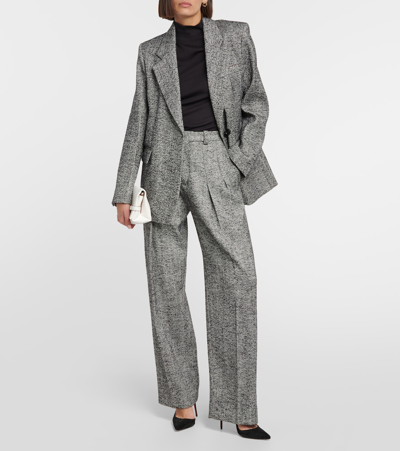 Victoria Beckham Herringbone Wool-blend Jacket In Black