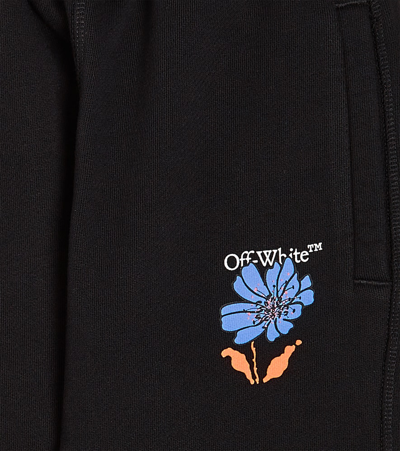 Off-white Logo Flowers Cotton Track Pants In Black