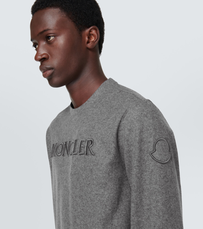 Shop Moncler Logo Wool-blend Sweatshirt In Grey