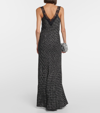 Shop Missoni Zig-zag Lace-trimmed Maxi Dress In Grey