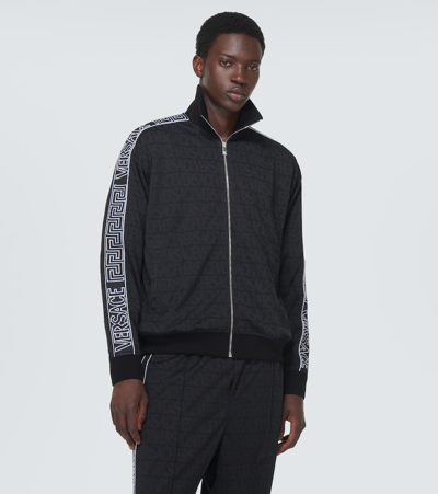 Shop Versace Allover Jacquard Track Jacket In Black