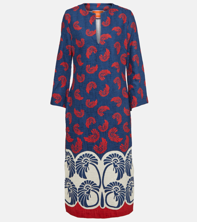 Shop La Doublej The Kaftan Printed Cotton Midi Dress In Blue