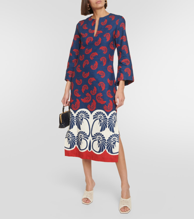 印花棉质混纺中长连衣裙