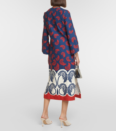 印花棉质混纺中长连衣裙