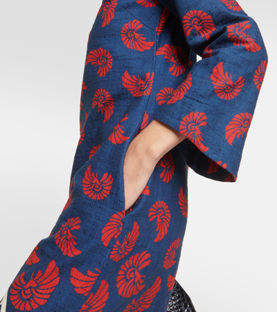 印花棉质混纺中长连衣裙