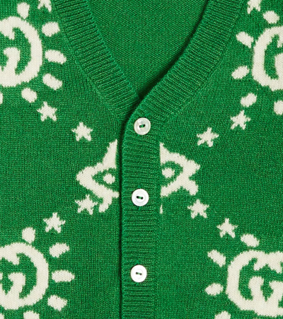 Shop Gucci Baby Intarsia Wool Cardigan In Green