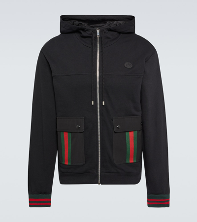 Shop Gucci Web Stripe Cotton Jersey Jacket In Black