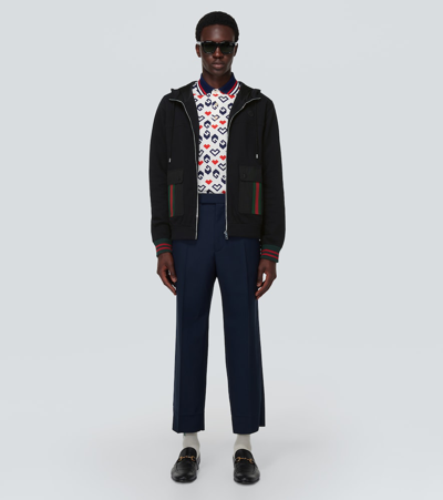 Shop Gucci Web Stripe Cotton Jersey Jacket In Black