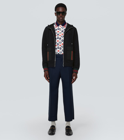 Gucci Web Stripe Cotton Jersey Jacket In Black
