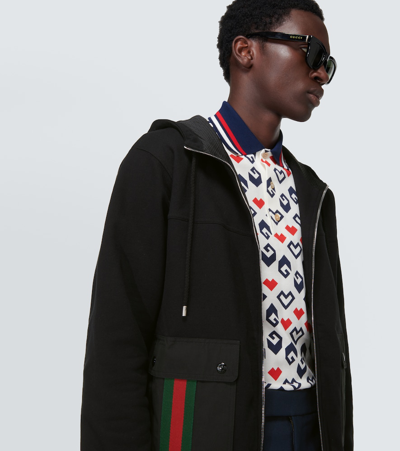 Gucci Web Stripe Cotton Jersey Jacket In Black