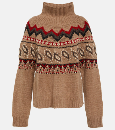 Shop Alanui Antarctic Circle Virgin Wool Turtleneck Sweater In Brown