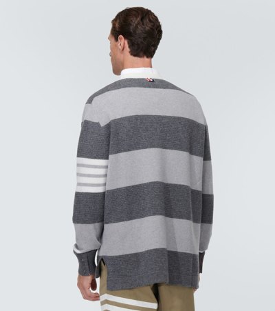 Shop Thom Browne Rugby Striped Merino Wool Sweater In Grey