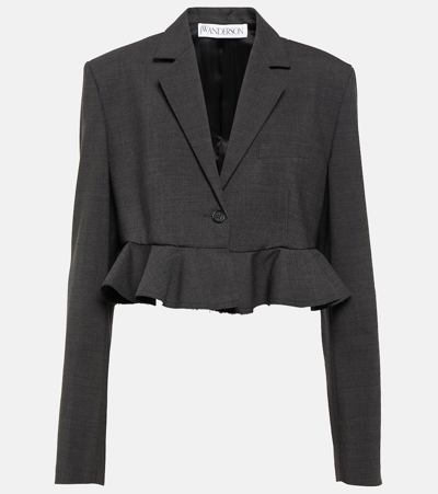 Shop Jw Anderson Cropped Wool-blend Blazer In Grey