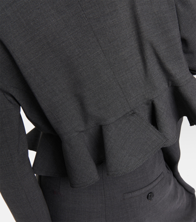 Jw Anderson Ruffled-trim Cropped Blazer In Grey