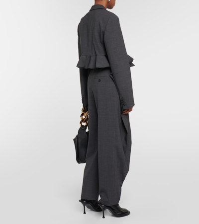 Jw Anderson Ruffled-trim Cropped Blazer In Grey