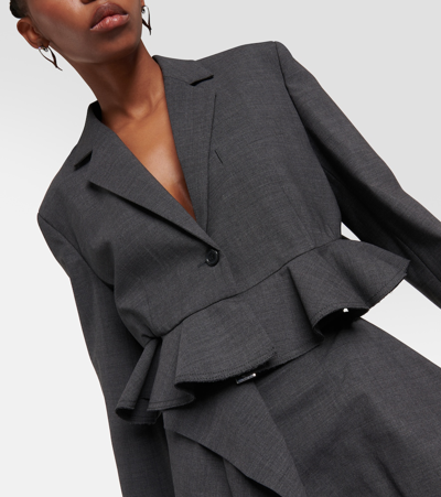 Jw Anderson Ruffled-trim Cropped Blazer In Grey