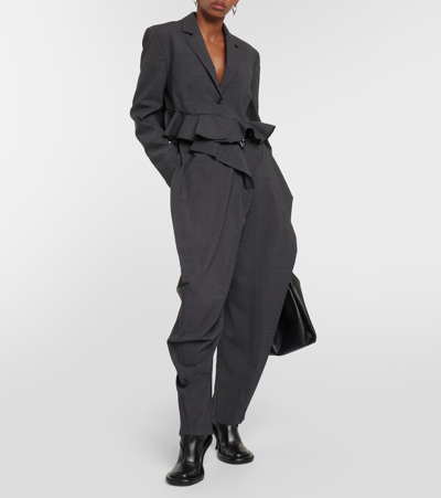 Jw Anderson Ruffled-trim Cropped Blazer In Grey