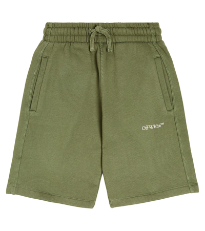 Shop Off-white Logo Cotton Shorts In Green