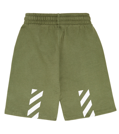 Shop Off-white Logo Cotton Shorts In Green