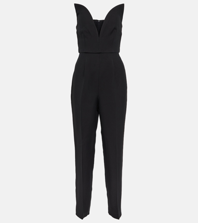 Shop Roland Mouret Strapless Wool And Silk Jumpsuit In Black
