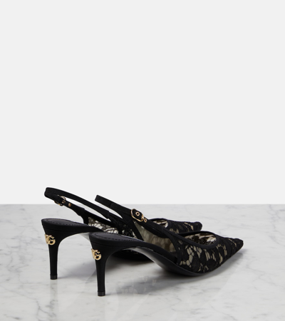 Dolce & Gabbana Pointed-toe Lace-panelled Pumps In Black