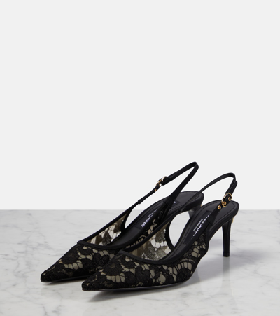 Dolce & Gabbana Pointed-toe Lace-panelled Pumps In Black