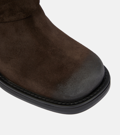 Miu Miu Suede Harness Biker Ankle Booties In Brown