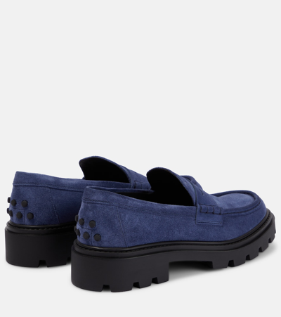 Shop Tod's Suede Platform Penny Loafers In Blue