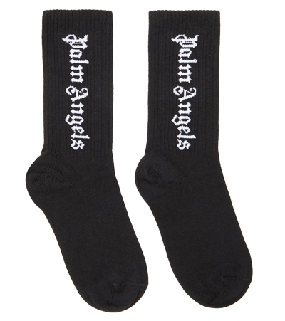 Palm Angels Logo Jacquard Cotton Blend Knit Socks In Black