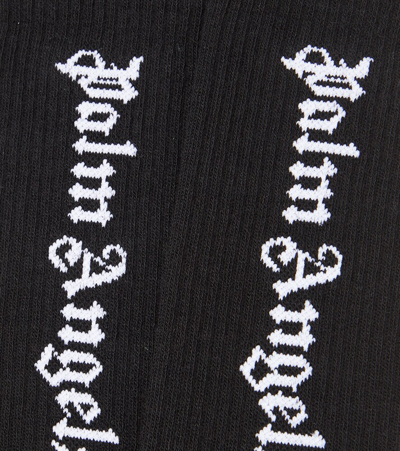 Palm Angels Logo Jacquard Cotton Blend Knit Socks In Black