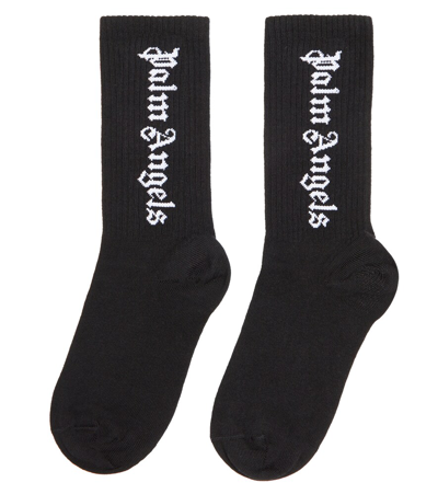 Shop Palm Angels Logo Cotton Socks In Black