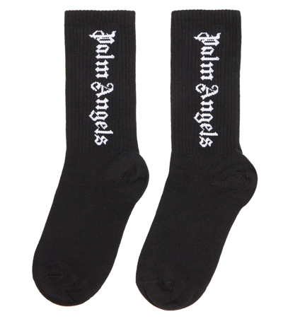 Palm Angels Logo Jacquard Cotton Blend Knit Socks In Black