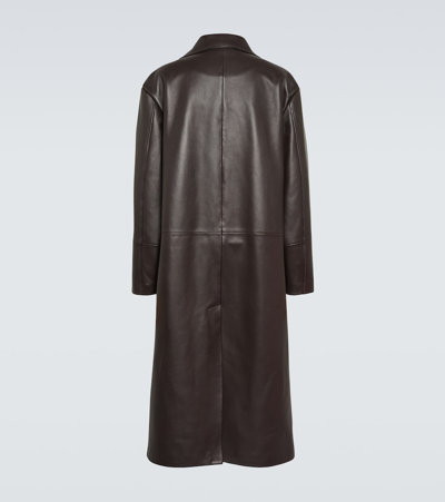 Shop Loewe Leather Coat In Brown