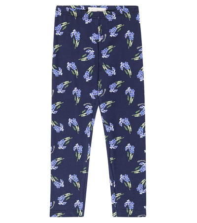 Shop Monnalisa Floral Cotton-blend Leggings In Blue