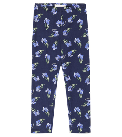 Monnalisa Floral-print Stretch-cotton Leggings In Blue