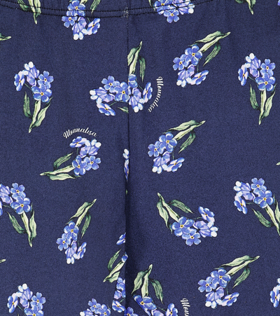 Shop Monnalisa Floral Cotton-blend Leggings In Blue