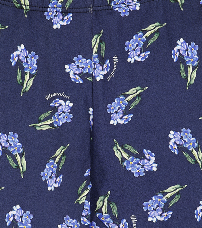 Monnalisa Floral-print Stretch-cotton Leggings In Blue